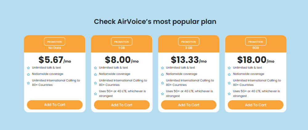 AirVoice Popular Affordable Plans